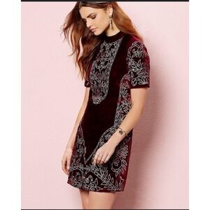 Anthropologie Chelsea & Violet Velvet Mock Neck Mini Dress Burgundy Size M